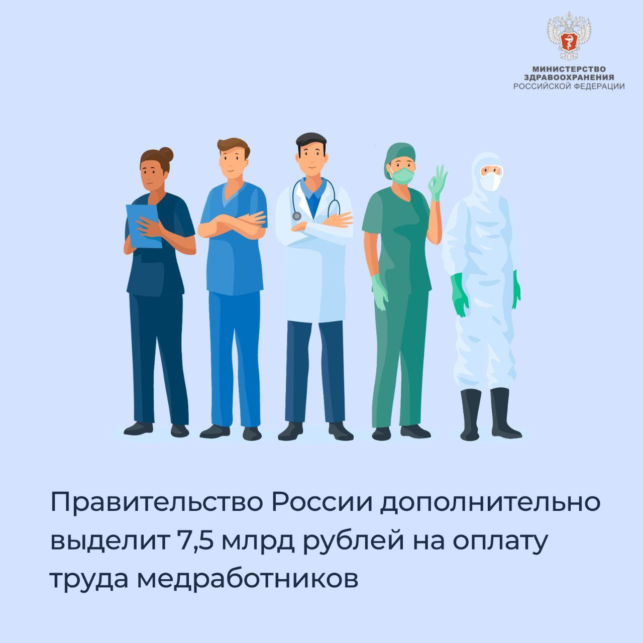 Правительство России дополнительно выделит 7,5 млрд рублей на оплату труда медработников